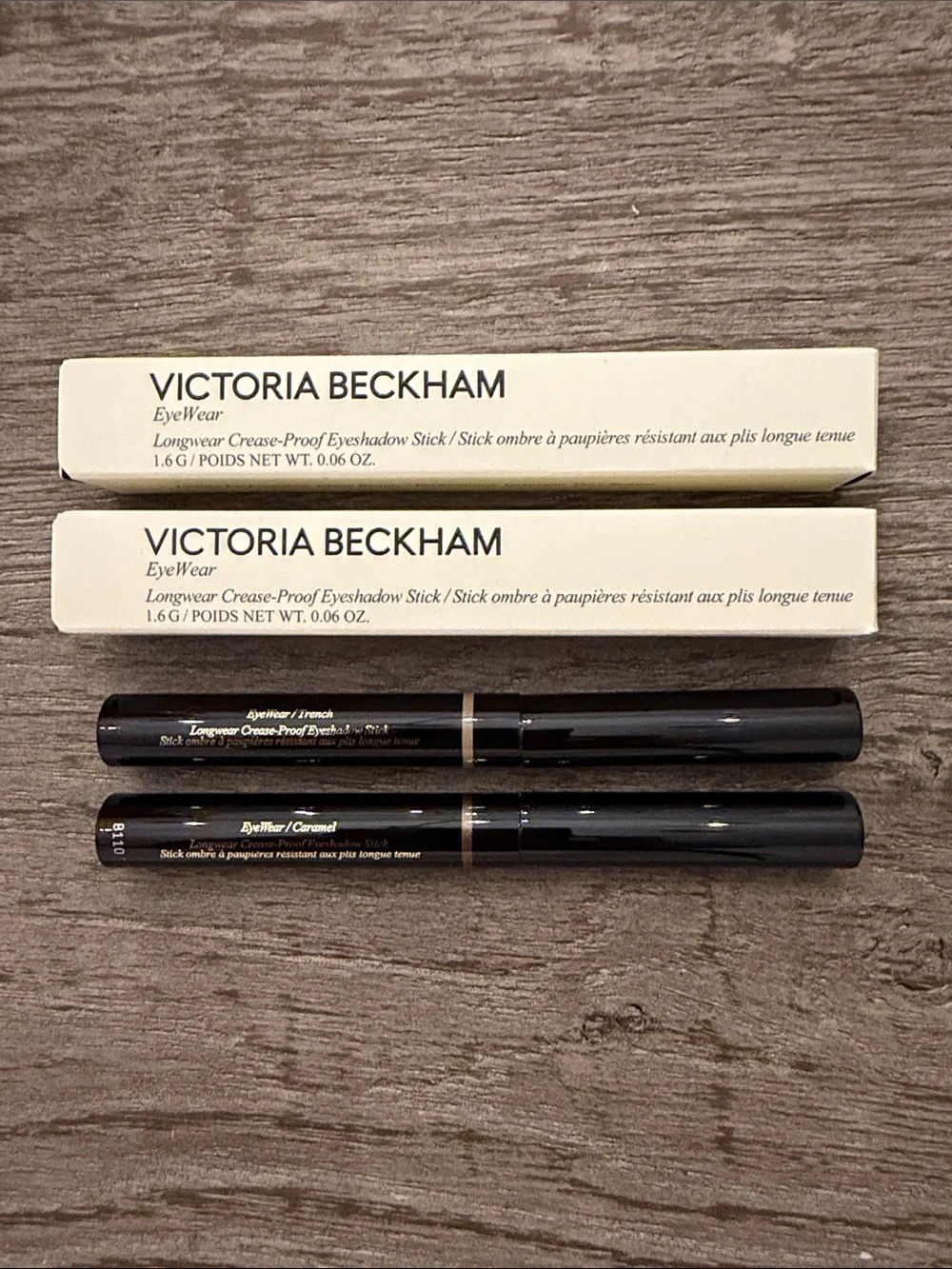 VICTORIA BECKHAM EyeWear Longwear Eyeshadow Stick Set in Caramel and Trench NIB!